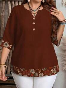 Camisa de mujer casual de cuello con muesca y manga 3/4 con estampado, para verano - Multicolor 2 - Ver 4
