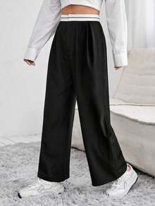 Pantalones de pierna ancha de talle alto - Negro - Ver 4
