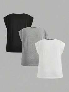 Set de 3 piezas Traje informal de chaleco con decoración de conchas marinas para mujer talla grande, adecuado para vacaciones de verano - Multicolor 4 - Ver 2