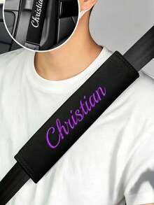 2 Pieces Custom Embroidered Car Seatbelt Shoulder Cushion, Soft And Comfortable, Anti-Friction, Stylish And Minimalist. Suitable For Backpacks And Seatbelts, An Ideal Gift For Friends, Road Trip - Black - View 3