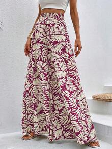 Pantalones de pierna ancha con estampado tropical - Burdeos - Ver 6