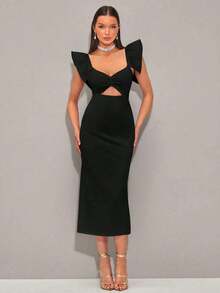 YHHSHEIN  Vestido girante delantero ribete con fruncido con abertura con abertura traseraYHH - Negro - Ver 7
