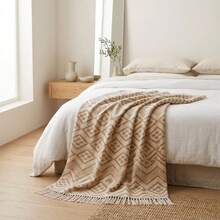 Premium Oasis Double Sofa Throw With Fringe And Super Comfortable Geometric Texture - 2.40x1.80m - Camel - View 7