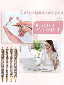 1pc/6pcs Cute Leopard Print Ballpoint Pen Set, Retractable Design, Elegant Ladies Ballpoint Pen, Minimalist Printed Ballpoint Pen, Suitable For Journaling And Gift Giving, Beautiful Pen Gift, Office & Study Diary Pen, Applicable For Wedding, Valentine's Day, Thanksgiving, Graduation Gifts - Leopard Print Ballpoint Pen - View 3