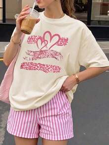 short-sleeveCamiseta de mujer estampada de manga corta para verano, tela de poliéster, estilo multifuncional, corte regular, peso 180 gramos, 1 unidad.100% Cotton - Albaricoque - Ver 6