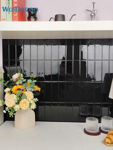 WalDecoo 2pcs/10pcs/15pcs (2.5mm Thick Design) Black Square Tile Stickers, Removable Adhesive Wall Decals, Waterproof & Oil-Proof For Kitchen, Bathroom, Home Decor, Birthday, Graduation, Holiday Gift - HB606 - View 6