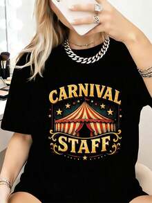Camiseta de Carnaval para el Personal, Camiseta de de Circo, Camisetas Gráficas Casuales de Moda para Mujeres - Camisetas de Uso Diario,Prendas callejeras de estilo fiesta y carnaval con blusas transpirables para uso diario y actividades. - Negro - Ver 7