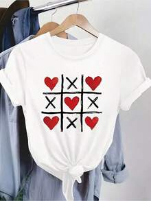 1 Piece Of Short-Sleeved T-Shirt With A Round Neck | And A Distinctive Geometric Pattern, Suitable For Spring, Autumn And Summer, Ideal For Leisure Travel, Valentine's Day, Christmas, Festive Wear, Holiday Gifts. 180g 100% Cotton. - 白色 - 查看 1