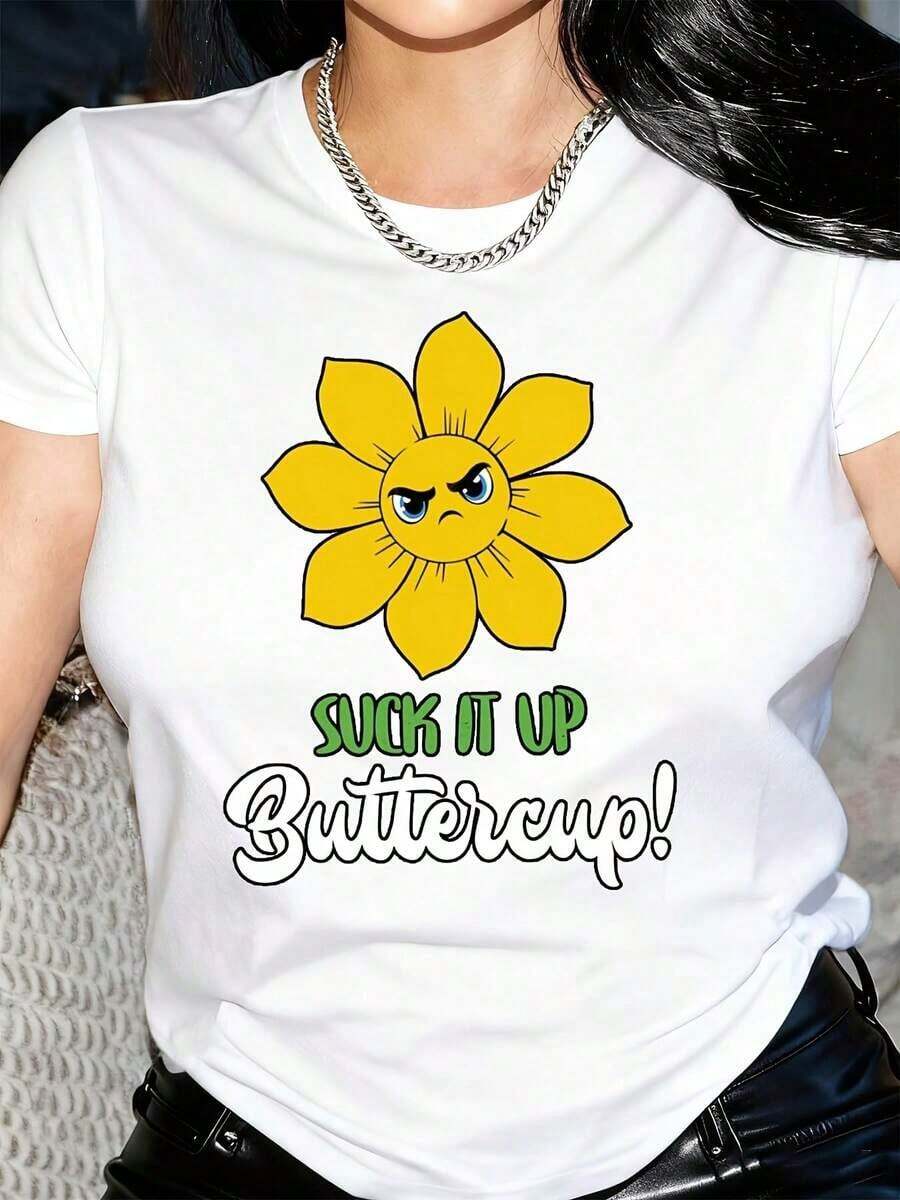 Women's Clothing Floral Print Round Neck T-Shirt, Casual Short Sleeve T-Shirt For Spring And Summer, Women's Clothing Women's Shirts - 白色 - 查看 1
