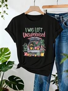 Una camiseta de mujer de manga corta, holgada, moderna, a la moda, retro y elegante, adecuada para actividades al aire libre en primavera y verano, [Camiseta con diseño de coche de dibujos animados y maceta].Maceta con forma de coche en Y, me perdí el foco al lado de las plantas - Camiseta casual de manga corta y cuello redondo para primavera y verano.| Ropa de mujerblusas para mujer,blusas casuales para dama,tops,, mujer premium,y2k,playeras de mujer curvy,ofertas y liquidaciones ropa mujer,playeras deportivas para mujer,,playeras de hombre, mujer,blusas>elegante MMW5 - Negro - Ver 8
