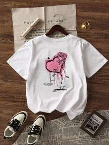 Camiseta de manga corta personalizada para mujer, nueva colección de verano, con estampado de corazón, diseño sencillo, corte holgado, estilo casual, cuello redondo - Camiseta unisex de algodón, estilo vintage urbano, cuello redondo y manga corta. - Blanco - Ver 1