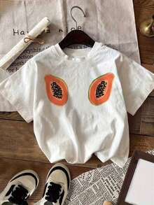 Women's Casual Short-Sleeved T-Shirt, Papaya Green, One-Piece, Round Neck, For Summer And Spring, Women's Casual Wear. - 白色 - 查看 8