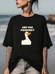 Funny T-Shirt "Are You Pooping, Duck?" - Unisex Lightweight And Soft 180G T-Shirt, Perfect For Family Gatherings, Summer Outings And Festive Gift Idea - 黑色 - 查看 7