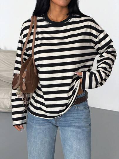 Blusa casual de mujer SDNGED, de tela acanalada con bloques de color a rayas, para uso diario en primavera/otoño