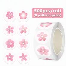 500pcs Small Cherry Blossom Doodle Roll Stickers, 1 Inch Round 8 Patterns, Floral Sealing Labels For Envelopes, Magazines, Phone Cases, Water Bottles, Computer Helmets, Scrapbooks, DIY Decoration, Holiday Party Gift Packaging, PVC Self-Adhesive Seal Stickers - Cartoon Sakura - View 6