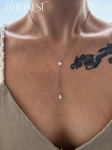 1 pieza Collar de acero inoxidable plateado con circonita, de varios niveles, de estilos versátiles, accesorio de collar minimalista y elegante para fiestas y vacaciones - Plateado - Ver 3