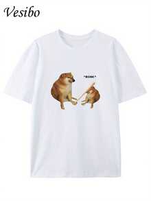 Hit Your Dog's Head! Funny T-Shirt With A Round Neck And Creative Design, Pure And  Summer Fashion, Short Sleeves, Casual Top For Everyday Wear - [White] - View 1