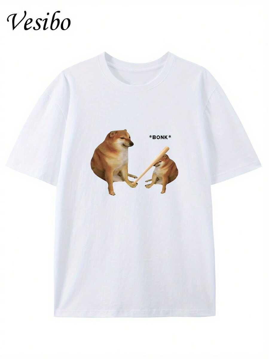 Hit Your Dog's Head! Funny T-Shirt With A Round Neck And Creative Design, Pure And  Summer Fashion, Short Sleeves, Casual Top For Everyday Wear - [White] - View 1