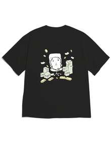 Women's Loose-Fitting Short-Sleeved Off-The-Shoulder T-Shirt With A Fun And Interesting "Get Rich Lying Little Man" Print, Fun And Interesting Style, Comfortable And Skin-Friendly, Ideal For Everyday Street Wear During The Summer. - 黑色 - 查看 7