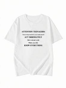 Women's Casual Short Sleeve T-Shirt, Simple And Versatile Design - 100% Cotton, Bold Letter Print, Comfortable And Fitted T-Shirt With Geometric Pattern For Spring And Summer, Hand Wash, Women's Cotton T-Shirt. - 白色 - 查看 2