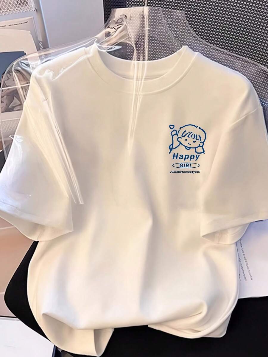 Women's Cotton T-Shirts, Round Neck, Casual, Summer, Loose Fit, Versatile, Comfortable, Youthful, Modern, Vibrant, Short Sleeve For Everyday Wear. Simple T-Shirt For Daily Use. - 白色 - 查看 1