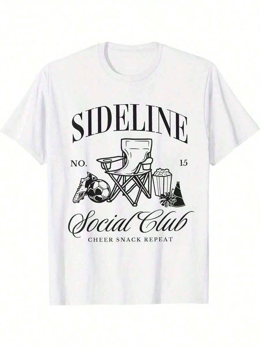Soccer Team Mom T-Shirt - Fun "Sideline Social Club" And "Cheer Snacks" Design - Lightweight White T-Shirt For Soccer Moms, Birthday Parties, Sporting Events - Perfect Mother's Day Gift, Casual Event Wear, Casual Crew Neck, Comfortable And Informal Clothing - 白色 - 查看 1