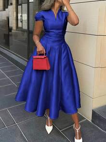 Summer Dresses For Womenvestidos Elegantes De MujerSolid Color Short Sleeves V-Neck Midi DressesLoose And Comfortabledresses For Womendresses For Women - 白色 - 查看 4
