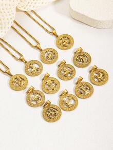 1 pieza Collar con colgante de acero inoxidable tallado con diseño del signo zodiacal Géminis, diseño unisex para uso diario/combinación, adecuado como regalo de cumpleaños y festividades - Géminis - Ver 2