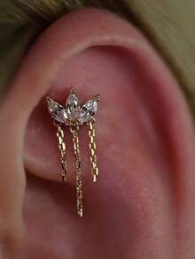 1 pieza Pendiente de cadena colgante con zirconia marquesa de titanio G23 para perforación interna de hélix, cartílago, trago, labio - Como se muestra en la imagen - Ver 4