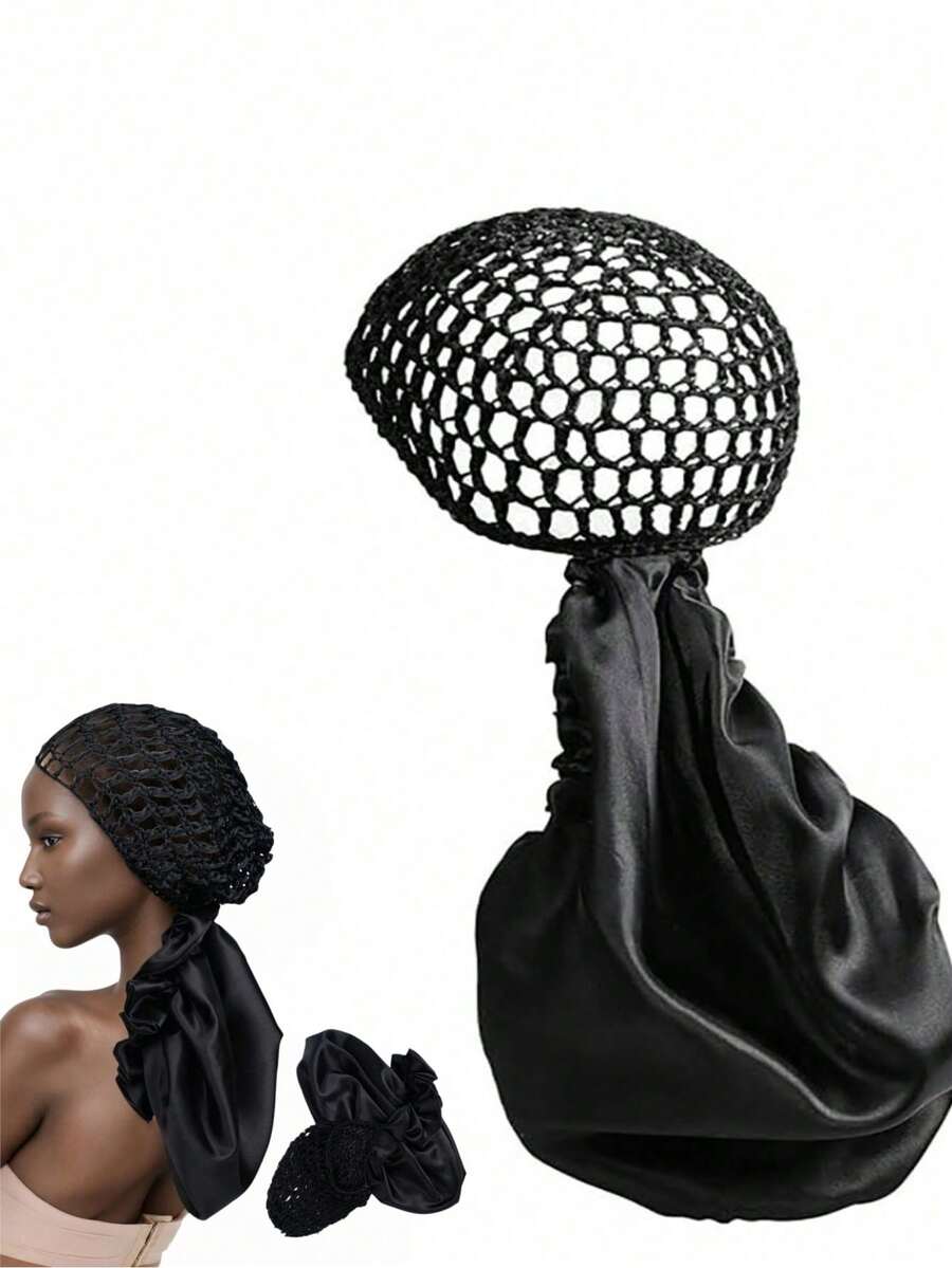 This 2-In-1 Multi-Functional Hair Net Includes A Sleep Cap, Hair Net, Satin-Edged Sleep Cap, And Crocheted Headband. It Is A Must-Have For Travel, Convenient For Creating Various Hairstyles, And An Ideal Choice For Daily Hair Care. Comfortable And Easy To Use. Hair Sleep Cap Sleep Bonnet
