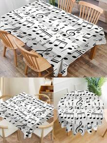 1 pieza Mantel con estampado de notas musicales, mantel rectangular/redondo moderno de poliéster impermeable, impresión digital adecuada para sala de estar, mesa de comedor al aire libre, mesa redonda pequeña - Multicolor - Ver 1