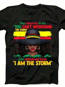 Women's African History T-Shirts, "I Am The Storm Strong" T-Shirt, Attractive And Interesting Ladies' T-Shirts - Must-Have Gifts. Suitable For Both Spring And Summer. Stylish Women's Clothing. - 黑色 - 查看 1