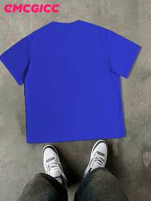 Men's Cute Unisex Premium Casual T-Shirts EMCIGCC Y2k Style (220 Pure Cotton T-Shirt) With Fun Retro Graphic Print, Hip Hop, Summer T-Shirts For Men, Crew Neck, Short Sleeve, Casual T-Shirt, Summer Urban Sports Style For Men - 藍色 - 查看 3