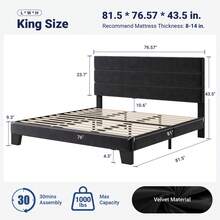 Allewie Twin/Full/Queen/King Size Platform Bed Frame With Fabric Upholstered Headboard And Wooden Slats Support, Fully Upholstered Mattress Foundation, No Box Spring Needed, Easy Assembly, Black - Black - View 11
