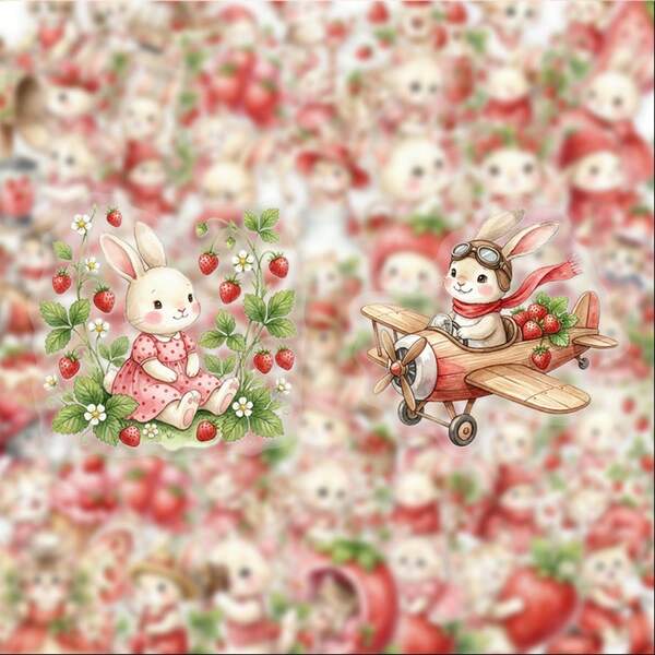 50pcs Strawberry Cat & Rabbit Doodle Stickers, Suitable For Decorating Diaries, Laptops, Car Bumpers, Skateboards, Water Bottles, Computers, Phones