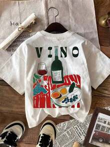 Plus Size Women's Short Sleeve T-Shirt With Round Neck And Lemon Print, Casual Style, Unisex, Ideal For Casual Daily Outings, Short Sleeve Summer Top, Retro Y2K Print T-Shirt. - 白色 2 - 查看 3