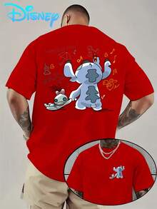 (Disney Licensed)Disney Lilo & Stitch "World Of Free" Graphic Tee Men's Oversized Crew Neck Short Sleeve T-Shirt, Casual Streetwear With Stitch And Scrump Print, Cute Doodle Style Loose Fit Casual Top, Mens Clothes, Men, Ropa De Hombre, Summer Clothes, Men Shirts, Graphic Tees, Disney Outfits Men, Graphic Tees, Camisetas Para Hombre, Camisas Para Hombre, Summer Outfits For Men, Father's Day Gift, Perfect Gift For Family And Friends, Which Are Necessary For Birthday Parties, Disney Shirts, Mens Clothes, Summer Clothes, Officially Licensed Disney T-Shirts, Disney Men's And Women's Spring/Summer Fashion Casual Short-Sleeve T-Shirts - Đỏ - Xem 1