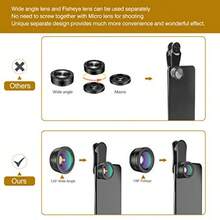 Phone Camera Lens, Upgraded 3 In 1 Phone Lens Kit-198° Fisheye Lens + Macro Lens + 120° Wide Angle Lens, Clip On Cell Phone Lens Kit Compatible With Samsung Android Smartphones - As Pic - View 3