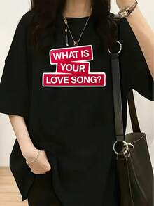 Summer Outfit For Women Fashionable Women's Spring/Summer Collection. This Printed Design Is Highly Emotionally Resonant And Socially Interactive, Aiming To Inspire Wearers Or Others To Share Their Music Preferences, Brimming With An Artistic And Life-Inspired Vibe Black Top - Black - View 7
