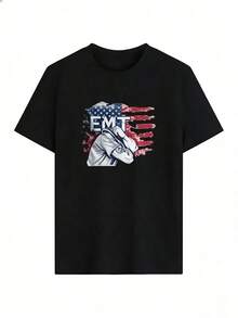 Short-Sleeve T-Shirt For EMT And USA Lovers.  Short-Sleeve T-Shirt For Spring And Summer 2026, Made In Mexico, 180 Grams. Cartoon Print, Couple Design, Suitable For Indoor Or Outdoor Wear. Crew Neck, Unisex, Ideal For Office And Leisure. One-Pack. - BK-P631577SLNDXZGY614 - 查看 3