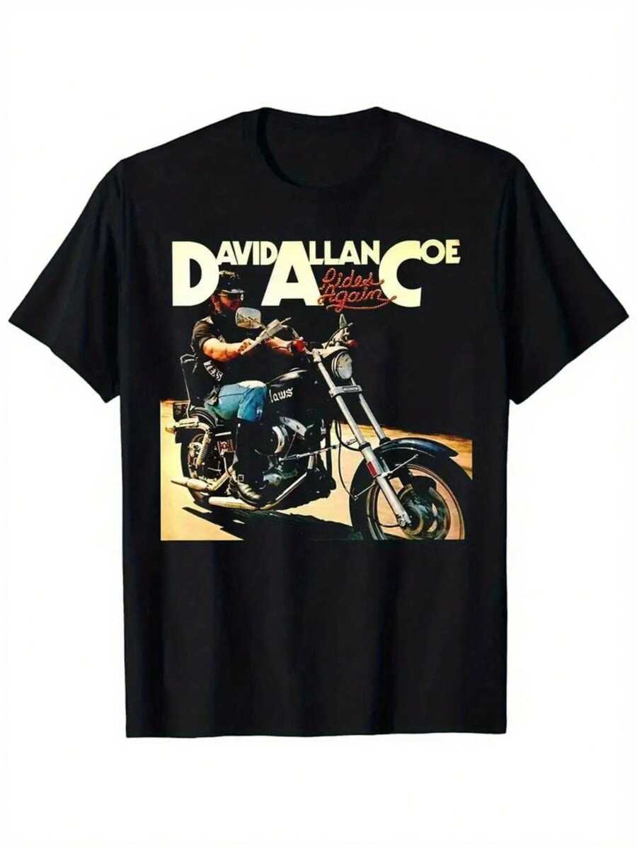 DAVID ALLAN COE Graphic T-Shirt - Black T-Shirt With Striking White Text And A Motorcycle Design, Featuring The Handwritten Slogan "Riders Against..." In A Classic Rock Style, Perfect For Motorcycle Enthusiasts And Casual Outings, Suitable For Home, Office, Parties, Meetings And Travel. - 黑色 - 查看 1