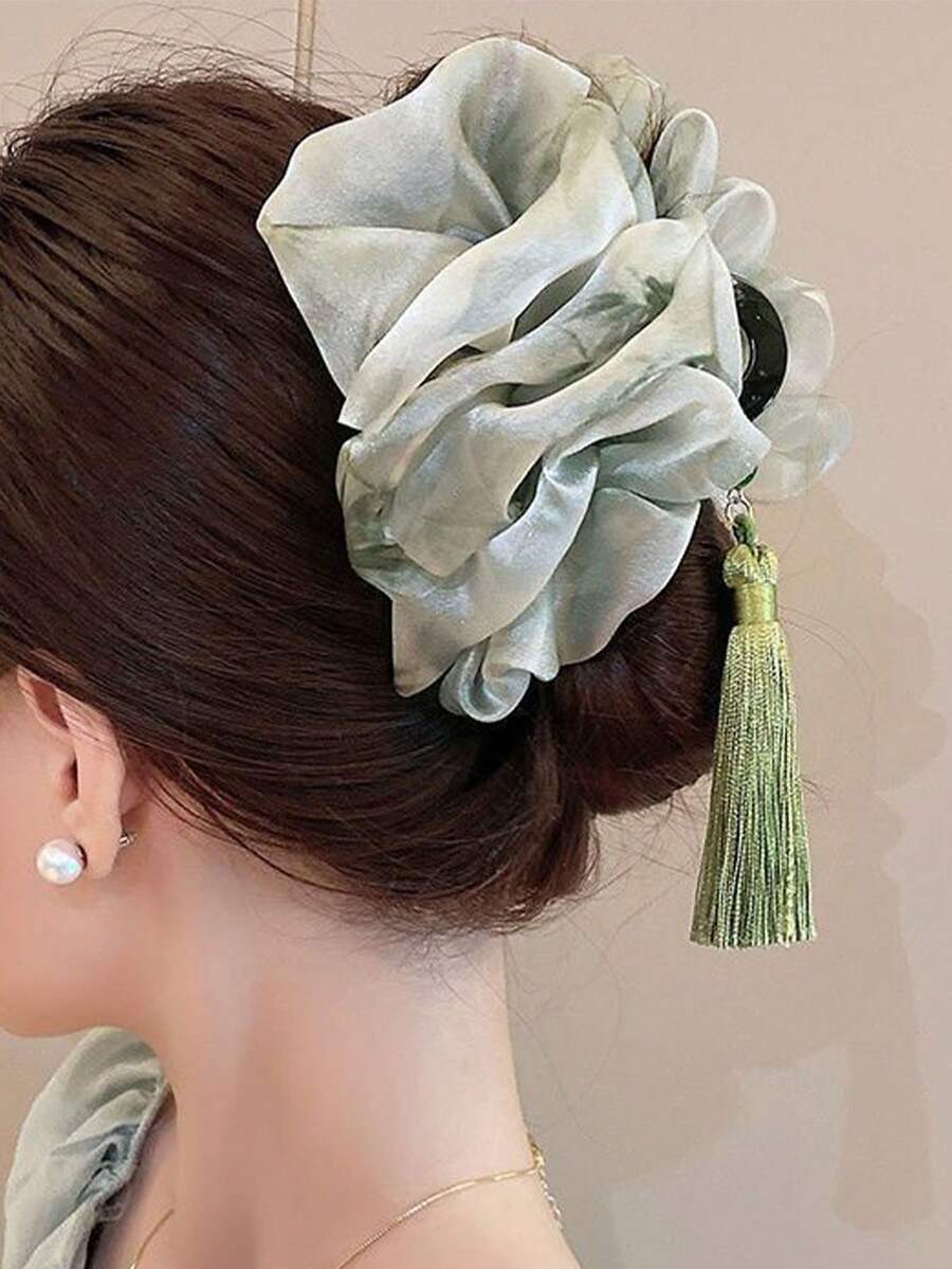 Presilha de cabelo vintage em formato de nuvem com borla verde em formato de tubarão, estilo antigo e elegante, feita em plástico ABS, adequada para todas as estações. - Multicolorido - Ver 1