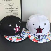 Mũ nam thời trang thêu 3D hình ngôi sao năm cánh, thiết kế hip hop, phù hợp cho đường phố, hoạt động ngoài trời, biểu diễn sân khấu và mặc hàng ngày. - Thêu hình ngôi sao năm cánh - Xem 4