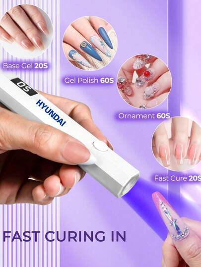 HYUNDAI Portable Nail Gel Curing Lamp, Nail Dryer, USB Mini Nail Dryer Lamp, 180mAh Battery UV LED Nail Lamp, Suitable For Curing All Nail Gels, Suitable For Home Nail Salons