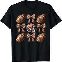 Vintage Football Helmet And Bow Pattern For Game Day T-Shirt - 黑色 - 查看 1