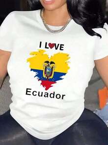 CHICLY19 Camiseta de Mujer 100% Algodón con Estampado de la Bandera de Ecuador en Forma de Corazón, Camiseta Patriótica de Orgullo Ecuadoriano de Manga Corta y Cuello Redondo, Top Casual de Algodón Suave y Transpirable con Estampado de la Bandera de Ecuador en Forma de Corazón, Camiseta Patriótica Amigable para Mujeres y Adolescentes, Perfecta para el Día Nacional, Festivales Culturales, Reuniones Familiares y Uso Diario, Tela de Algodón Preencogida de Alta Calidad para Evitar Encogimiento, Costuras Duraderas para Comodidad de Larga Duración, Diseño Único con Estampado de Pinceladas para Celebrar la Herencia Ecuadoriana, Regalo Ideal para Mujeres y Amigas de Origen Ecuadoriano, Familiares y Amigos que Valoran Sus Raíces. - Blanco - Ver 1