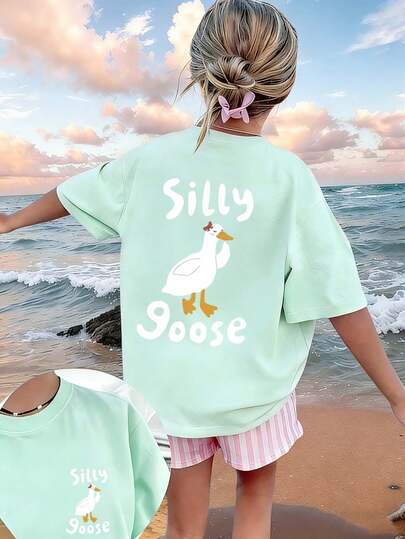 Tween Girl-Cartoon Print T-Shirt, Suitable For Girls' Daily Wear, Girls' Spring/Summer Casual Versatile Top