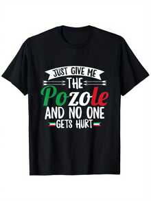 Women's Black 180g Crew Neck Graphic Short-Sleeve T-Shirt: "Just Give Me The Pozole And No One Will Get Hurt." A T-Shirt For Mexican Food Lovers With A Casual, Comfortable, And Modern Style. - 黑色 - 查看 11