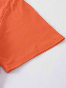 Camiseta de manga corta con eslogan y diamantes de imitación para mujer, tallas grandes - Naranja - Ver 5