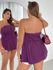 Blusa sin tirantes de rayas negras y blancas, versátil, cómoda y estilizadora, para mujer talla grande, ideal para primavera/verano, vacaciones y salidas, estilo europeo de verano - Morado - Ver 5